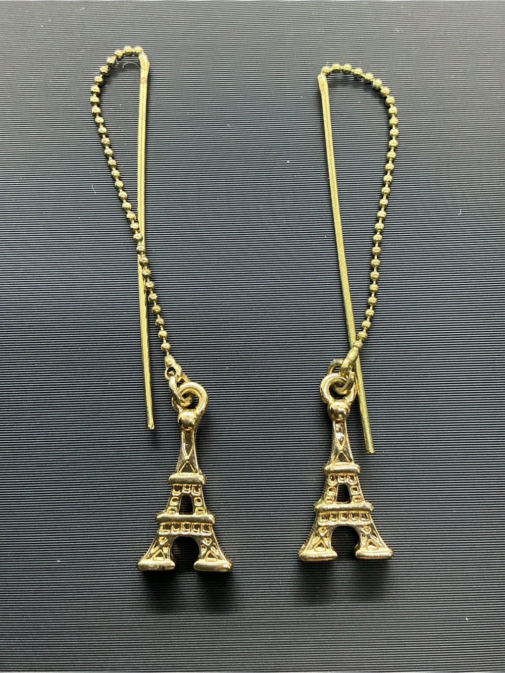 New Eiffel Tower Threader Pull Through Earrings Pierced Gold Tone Paris France